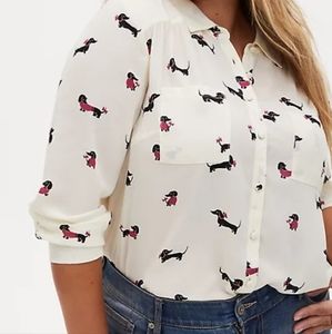 NWT TORRID MADISON BUTTON-UP SHIRT - DACHSHUND IVORY SIZE 2X